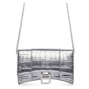 Balenciaga silver croc wallet on chain
